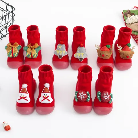 Calze Scarpe di Natale per Neonati Inverno Caldo Spugna Ispessita con Suola in Gomma Morbida Cartone Animato Pupazzo di Neve Renna per Bambini