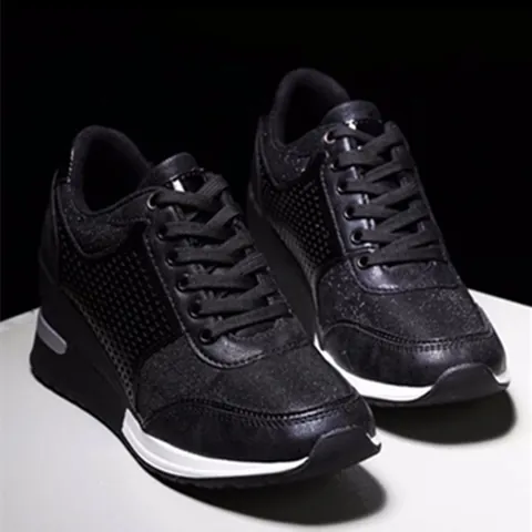 Women Wedge Platform Sneakers Thick Sole Lace Up Casual Walking Shoes Fashion Large Size Synthetic PU Rubber Sole Footwear