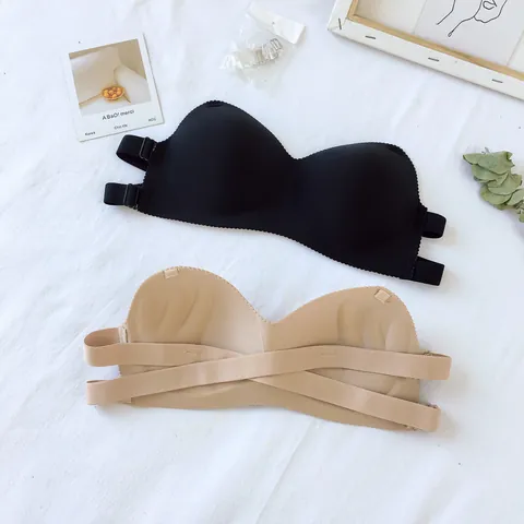 Women Strapless Invisible Bra Seamless Nylon Push Up Bandeau Bra One Piece Anti Slip Bra For Wedding Gown Dress Jewelry