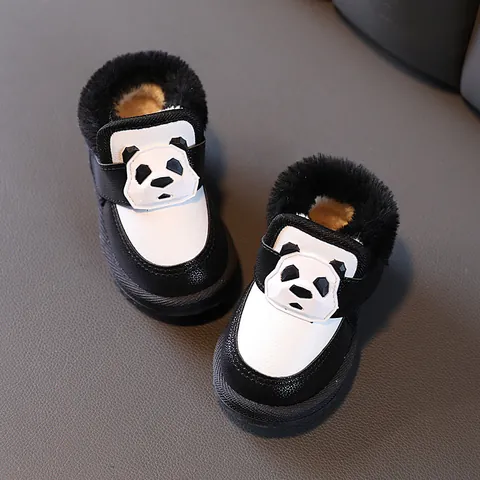 Kids Winter Snow Boots Panda Toddler Warm Plush Lined Shoes Anti-slip Rubber Sole Casual Hook And Loop Booties
