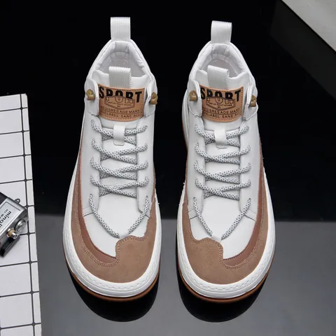 Men's Genuine Leather High Top Sneakers Japanese Retro Asymmetric Clown Shoes Breathable White Patchwork Streetwear Board Shoes