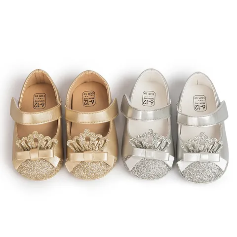 Princess Baby Girl First Walkers Sequins Crown Bow Soft Sole Non-Slip Infant Toddler Princess Shoes Mary Jane Shoes