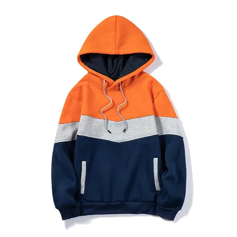 Unisex Color Block Fleece Lined Hoodie Casual Sporty Patchwork Pullover Sweatshirt For Men Women Autumn Winter Fashion Top