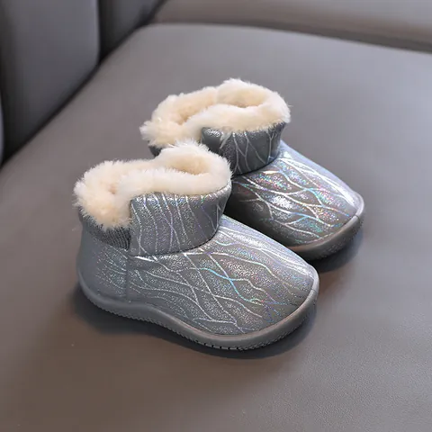 Children Winter Snow Boots Thickened Plush Warm Outdoor Cotton Shoes For Toddler Boys Girls Non-Slip Microfiber Leather Pink Gray Black