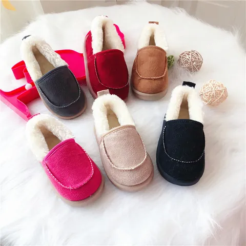 Zapatos de Algodón Cálidos para Niños en Invierno Botas de Casa de Gamuza Forro de Lana de Cordero Sintética Suela Gruesa Antideslizante