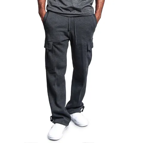 Men Loose Cargo Sweatpants Vintage Multi-Pockets Drawstring Elastic Waist Jogger Casual Sports Long Pants Bottoms