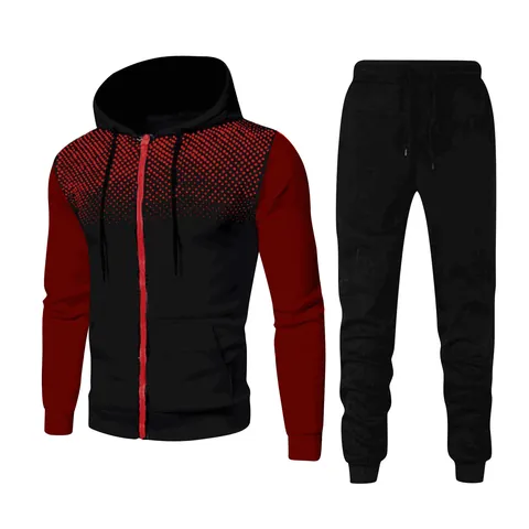 Men's Casual Tracksuit Set Zip-Up Hooded Sweatshirt And Jogger Pants Gradient Polka Dot Print Sports Gym Outfit