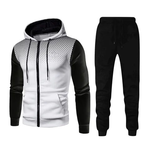 Men's Casual Tracksuit Set Zip-Up Hooded Sweatshirt And Jogger Pants Gradient Polka Dot Print Sports Gym Outfit