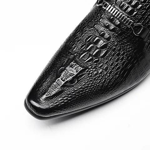 Men's Luxury Cowhide Leather Loafers Pointed Toe Dragon Embossed Business Casual Slip-On Shoes Metal Horsebit Moccasins