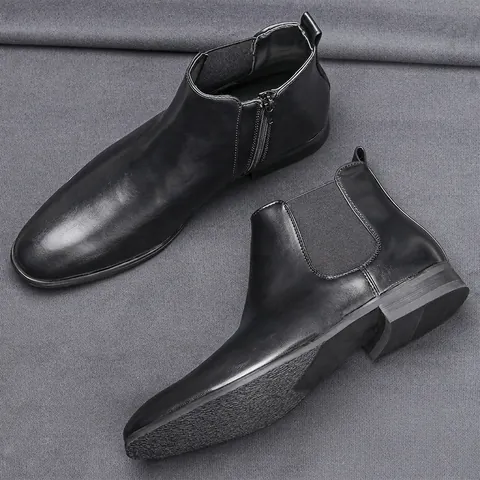 Stivali Chelsea Classici da Uomo Stile Britannico con Cerniera Interna in Pelle PU Stivaletti Autunno Inverno Taglie Forti Scarpe Business