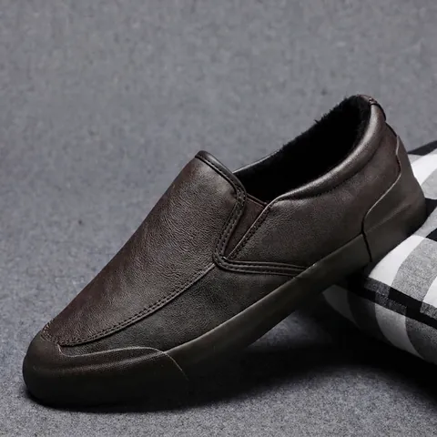 Herren Casual Mikrofaser Leder Slipper Fleece Gefüttert Warme Winterschuhe Slipper Rutschfest Flach Bequeme Freizeit Schuhe