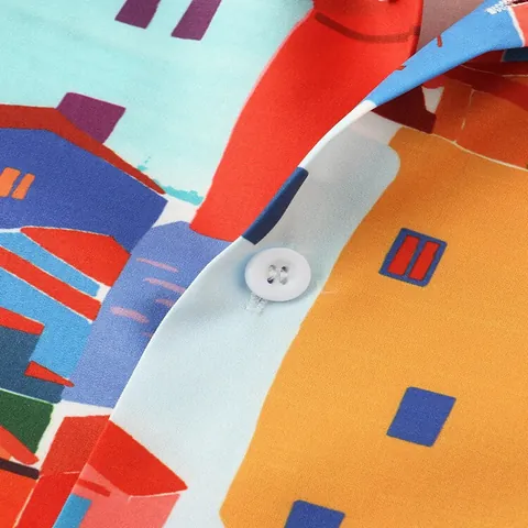 Camicia da Uomo Estiva a Maniche Corte Stampata Hawaiana Spiaggia Vacanza Poliestere Taglio Comodo Colletto a Punta Top Colorato