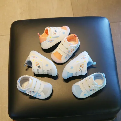 Toddler First Walking Shoes Cartoon Rocket Star Print Non-slip Soft Sole Hook and Loop Sneakers for Boys Girls 1-3 Years