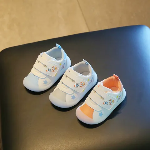 Toddler First Walking Shoes Cartoon Rocket Star Print Non-slip Soft Sole Hook and Loop Sneakers for Boys Girls 1-3 Years