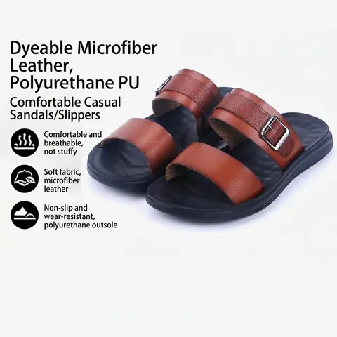 Men Casual Outdoor Sandals Summer Slippers Double Buckle Strap Microfiber Leather Breathable Beach Shoes Open Toe Fashion Footwear