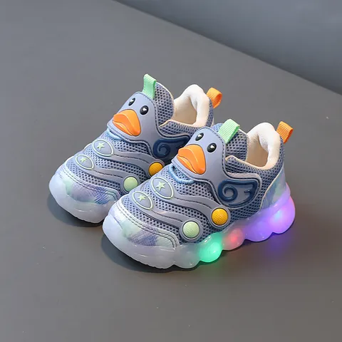 Toddler LED Light Up Sneakers Cartoon Duck Breathable Mesh Soft Sole Baby First Walkers Casual Kids Sport Shoes