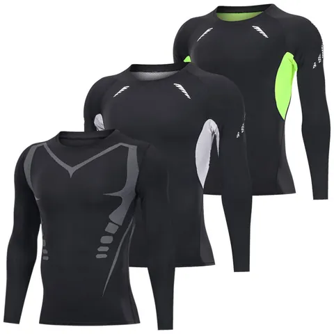 Men PRO Compression Long Sleeve Shirt Quick Dry Polyester Spandex Fitness Training Top Running Basketball Sport Base Layer