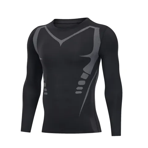 Men PRO Compression Long Sleeve Shirt Quick Dry Polyester Spandex Fitness Training Top Running Basketball Sport Base Layer