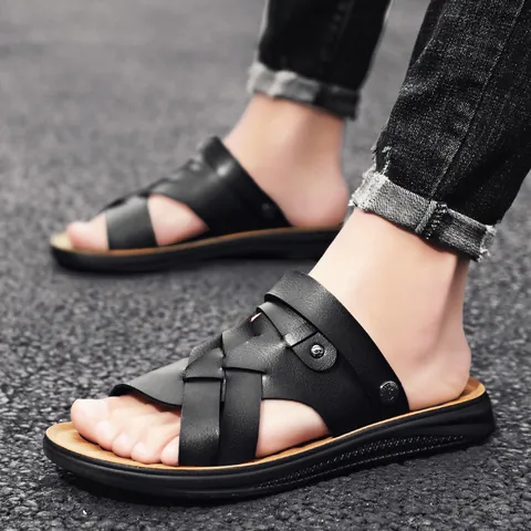 Men Outdoor Sandals Summer Microfiber Leather Beach Shoes Breathable Woven Soft Sole Anti-Slip Casual Sandal For Men Large Size