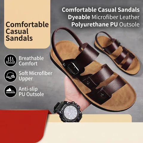 Men Summer Sandals Dual Use Slippers Breathable Lightweight Casual Beach Shoes Microfiber Leather Fashion Outdoor Sandals