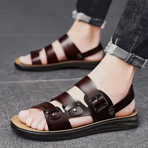 Men Summer Sandals Dual Use Slippers Breathable Lightweight Casual Beach Shoes Microfiber Leather Fashion Outdoor Sandals