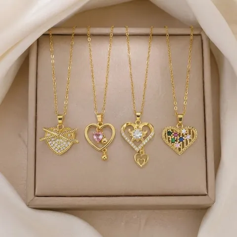 Women's Heart Pendant Necklace Gold Plated Copper Titanium Steel Zirconia Flower Butterfly Mum Letter Jewelry Gift For Mother's Day