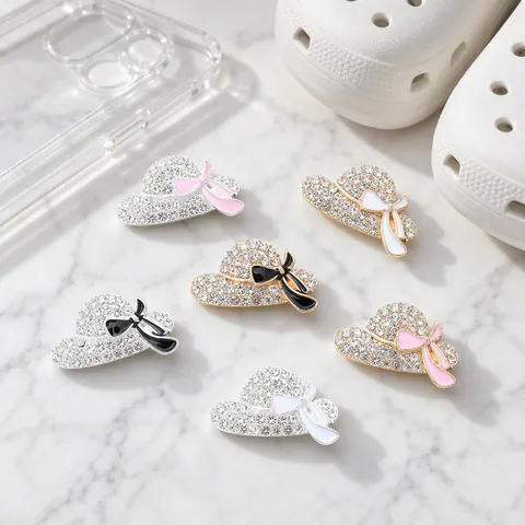 Legierung Strass Strohhut Form DIY Zubehör Mit Emaille Schleife Für Handyhülle Schuhe Schmuckherstellung Charms