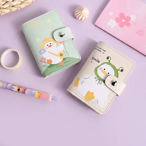 Cute Cartoon Duck Multi Slot Card Holder PU Leather Portable RFID Blocking Slim Card Case For Women Kids