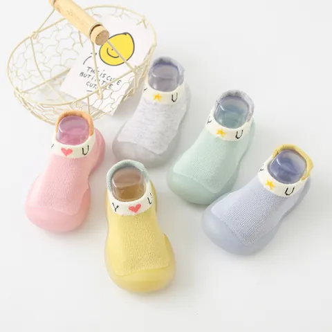 Toddler Baby Knitted Cotton Pre-walker Socks Shoes Heart Star Cartoon Pattern Soft Sole Non-slip Breathable Infant Walking Floor Shoes