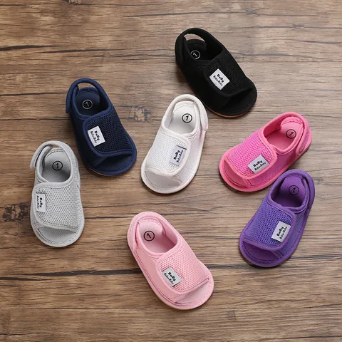 Breathable Mesh Baby Summer Walking Sandals Soft Rubber Sole Non-Slip Velcro First Walker Shoes For Infants Toddlers Boys Girls