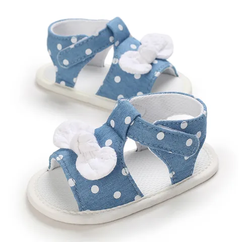 Infant Baby Girl Summer Cotton Cloth Sandals Soft Sole Prewalker Shoes Cute Bow Polka Dot Plaid Pattern Hook Loop Closure