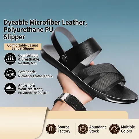 Men's Outdoor PU Leather Sandals Non-Slip Breathable Soft Sole Summer Beach Casual Outdoor Sandals For Men