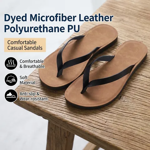 Women Summer Flat Thong Sandals Casual Beach Flip Flops Non-Slip Microfiber PU Sole Yellow Brown Black Solid Color