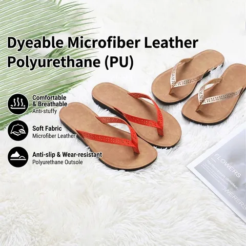 Women Summer Flip Flops Breathable Microfiber Hollow Out Details Anti Slip PU Sole Beach Casual Fashion Flat Sandals
