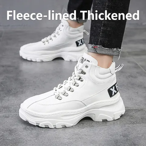 Men's High-Top Casual Sneakers Patchwork Thick Sole Height Increasing Shoes Metal Buckle Fashion Streetwear Microfiber Leather