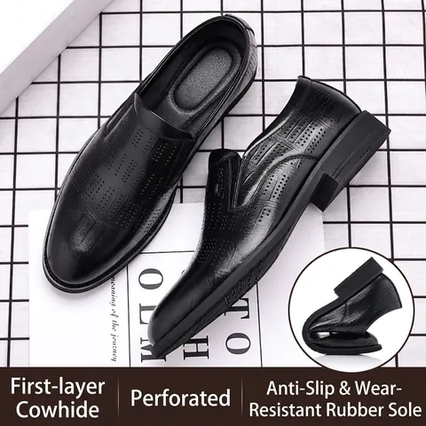 Zapatos de Negocios para Hombre de Cuero de Vaca de Grano Superior Patrón de Cocodrilo Huecos Transpirables Aumento de Altura Mocasines Formales para Boda