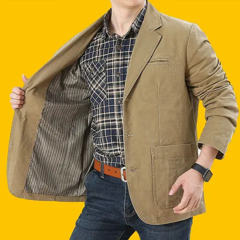 Men Casual Cotton Blazer Notched Lapel Single Breasted Solid Color Business Casual Lightweight Jacket Top For Men