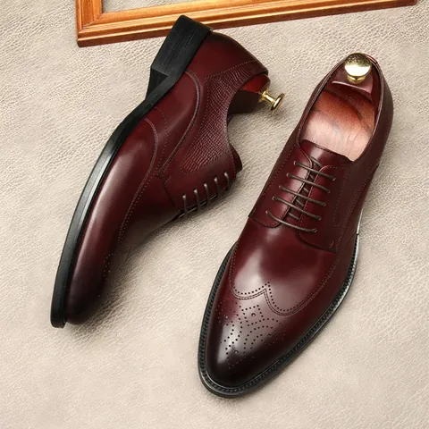 Herren Erste Schicht Rindsleder Business Formelle Oxford Brogue Schuhe Britische Geschnitzte Leder Schnürschuhe Mit Gummisohle