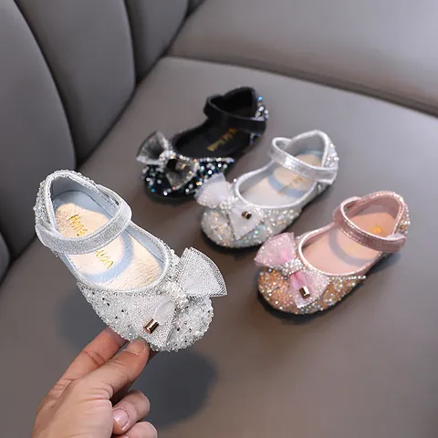 Zapatos Bajos para Niña Princesa de Malla Con Strass Perlas Artificiales Lazo Mary Jane para Danza Fiesta Actuación Niños