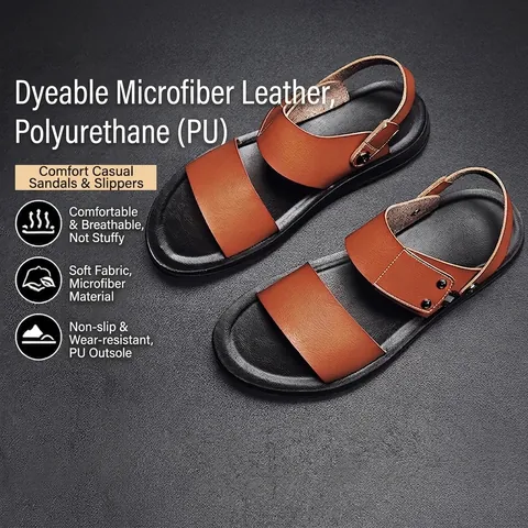 Men's Casual Microfiber Leather Sandals Summer Breathable Non-slip Beach Shoes Metal Studs Buckle Strap Footwear Dark Blue Black Brown