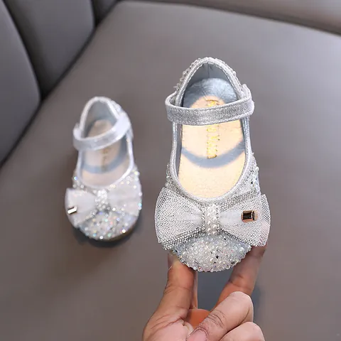 Zapatos Bajos para Niña Princesa de Malla Con Strass Perlas Artificiales Lazo Mary Jane para Danza Fiesta Actuación Niños