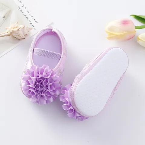 Baby Girls Princess Shoes Soft Sole Floral Infant Pre-Walker Shoes Newborn First Walkers Breathable Cotton Shoes With Ruffle Flower