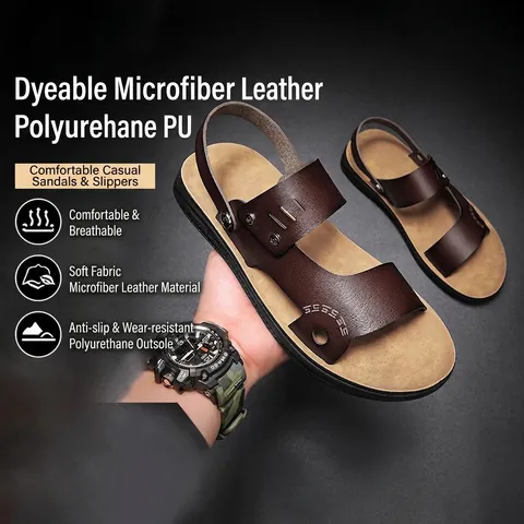 Men's Outdoor PU Microfiber Leather Sandals Two-Way Wear Slides Beach Shoes Non-slip Waterproof Summer Fashion Casual Footwear