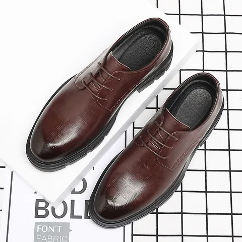Men's Business Formal Elevator Shoes Height Increasing Wedding Dress Shoes Recycled Leather Thick Sole Brogue Derby Shoes