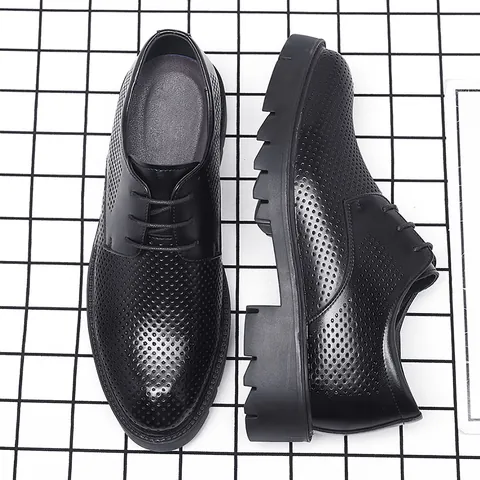 Herren Business Formelle Lederschuhe Ausschnitt Atmungsaktiv Größensteigernd Aufzugsschuhe Dicke Sohle Schwarz Hochzeit Oxford Schuhe