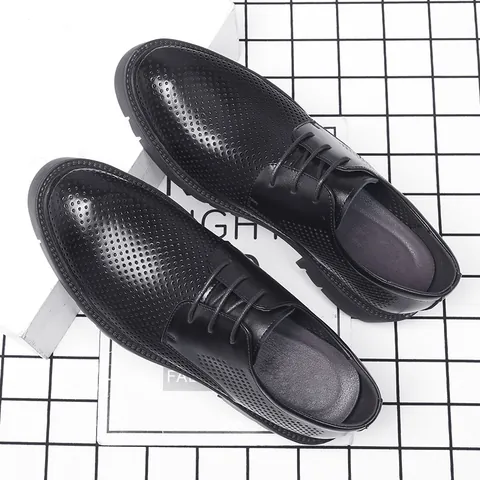 Herren Business Formelle Lederschuhe Ausschnitt Atmungsaktiv Größensteigernd Aufzugsschuhe Dicke Sohle Schwarz Hochzeit Oxford Schuhe