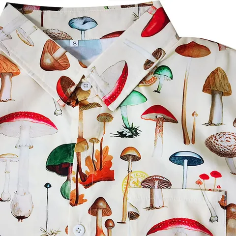 Chemise à Imprimé Champignon Style Hawaïen pour Hommes Été Décontracté Manches Courtes Haut de Plage en Polyester à Boutons Revers Ample