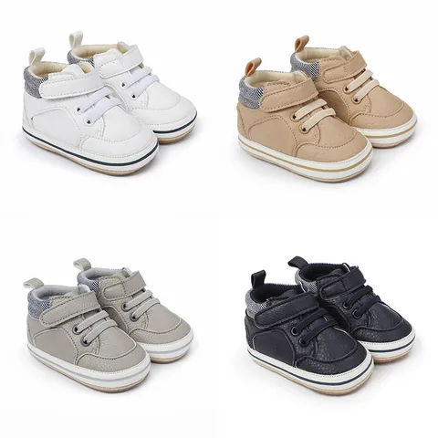 Infant Boys Baby First Walkers PU Leather Non-slip Soft Sole Casual Shoes Velcro Breathable Lightweight Infant Sneakers