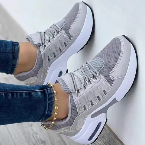 Women Casual Mesh Sneakers Breathable Flyknit Wedge Platform Running Shoes Lace Up Athletic Fashion Height Increasing Shoes