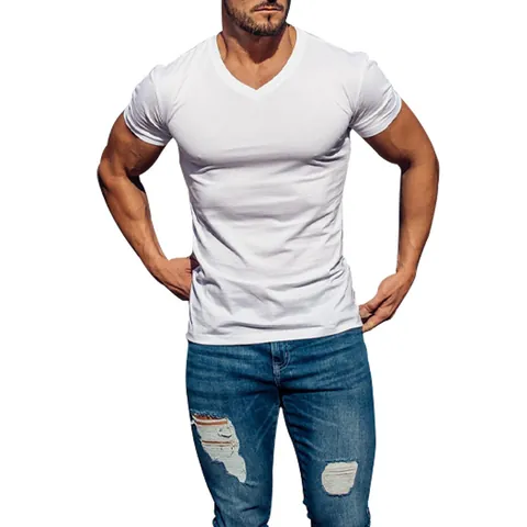 Men's Outdoor V-Neck T-Shirt Quick-Dry Breathable Solid Color Short Sleeve Top For Casual Fitness Sports Gym Wear
